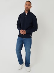 Azul - Suéter de malha com painel canelado Threadbare e zíper em um quarto - Imagem 3 de 4