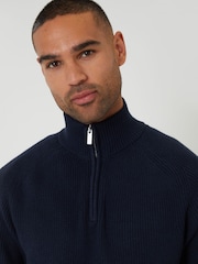Threadbare Blue Rib Panel Quarter Zip Knitted Jumper - Image 4 of 4