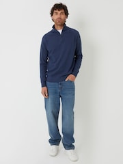 Threadbare Light blue Textured Knit Quarter Zip Jumper - Image 3 of 4