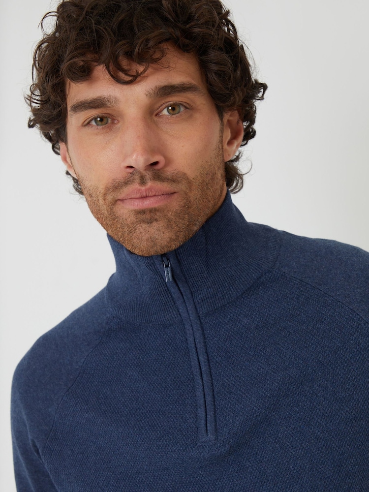 Threadbare Light blue Textured Knit Quarter Zip Jumper - Image 4 of 4 Threadbare Light blue Textured Knit Quarter Zip Jumper - Image 4 of 4