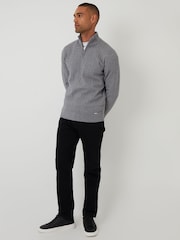 Threadbare Grey Textured Cable Knit Quarter Zip Jumper - Image 3 of 4