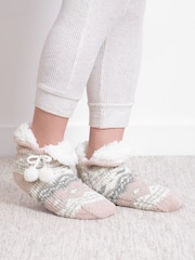 Totes Pink Toasties Ladies Chenille Crop Knitted Slipper Socks - Image 1 of 5