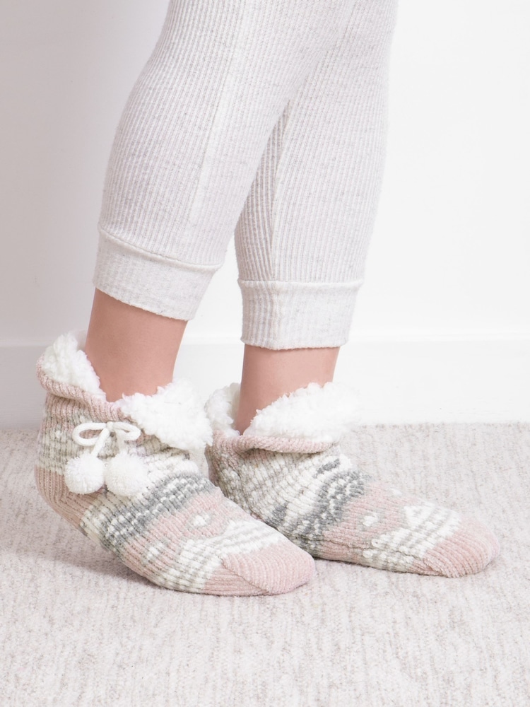 Totes Pink Toasties Ladies Chenille Crop Knitted Slipper Socks - Image 1 of 5