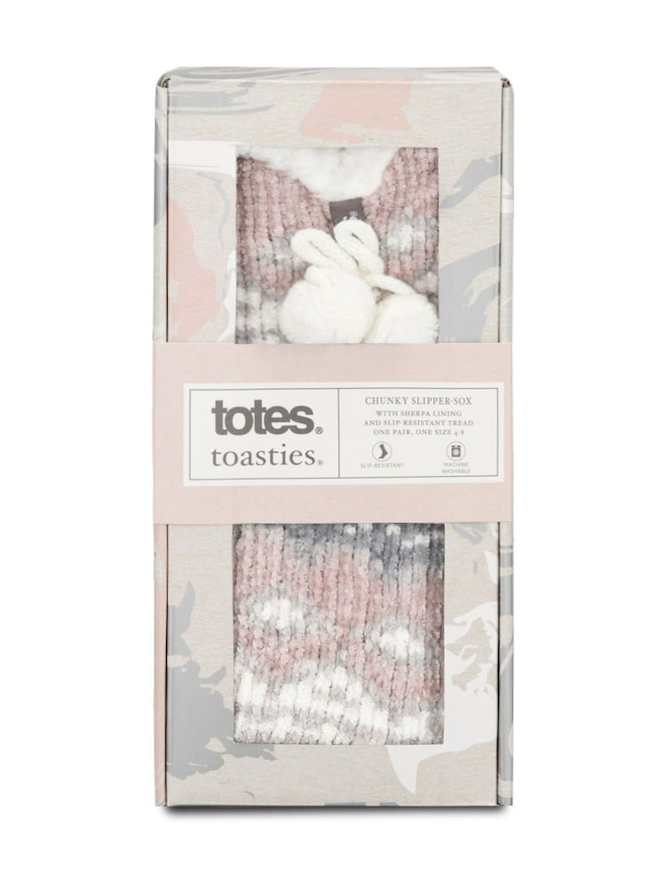 Totes Pink Toasties Ladies Chenille Crop Knitted Slipper Socks - Image 5 of 5