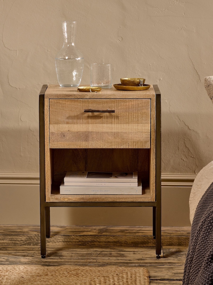 Nkuku Natural Dasai Mango Wood Bedside Table - Image 1 of 3 Nkuku Natural Dasai Mango Wood Bedside Table - Image 1 of 3