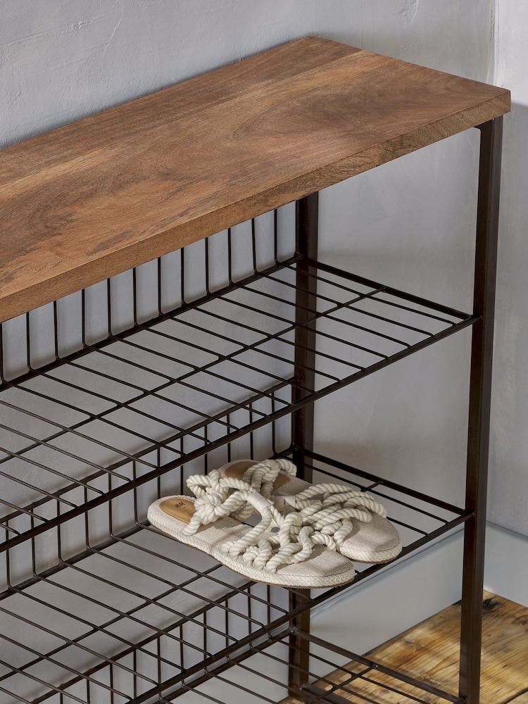 Nkuku Natural Kiyoma Iron & Wood Tall Standing Shelves - Image 2 of 4 Nkuku Natural Kiyoma Iron & Wood Tall Standing Shelves - Image 2 of 4