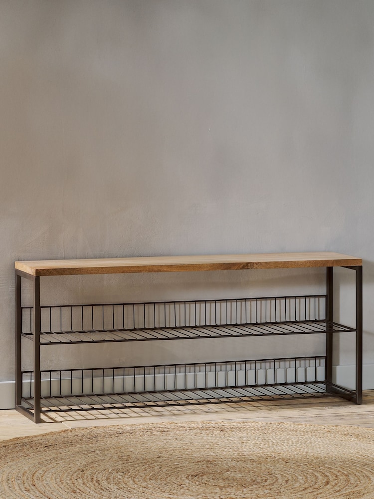 Nkuku Natural Kiyoma Iron & Wood Low Standing Shelves - Image 1 of 5 Nkuku Natural Kiyoma Iron & Wood Low Standing Shelves - Image 1 of 5