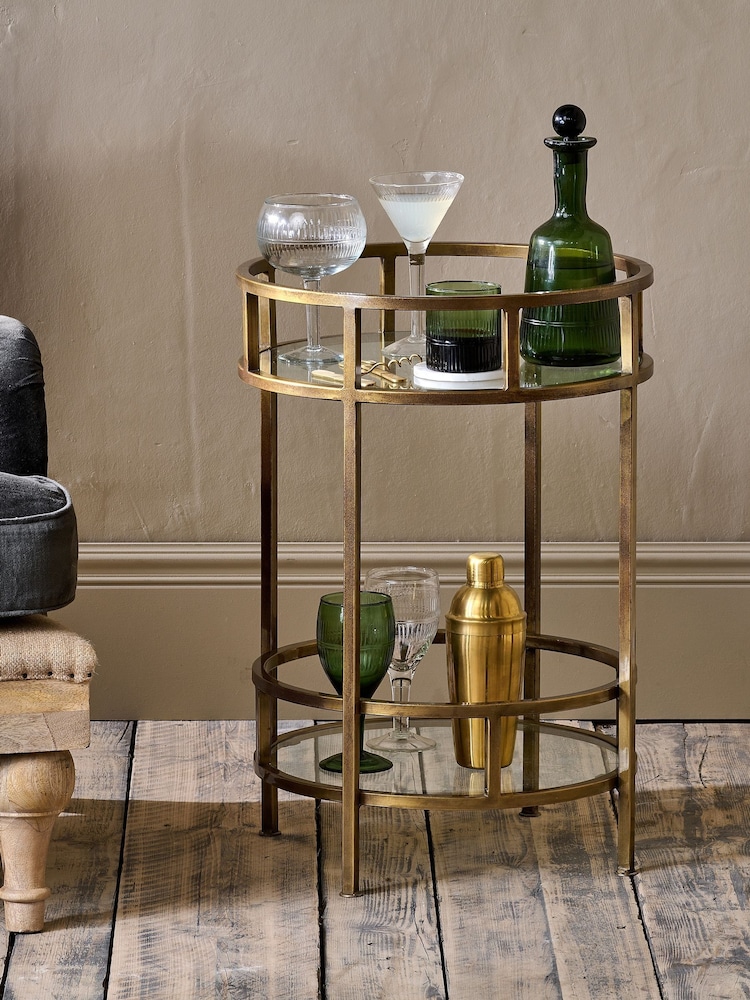 Nkuku Brass Nakuru Iron and Glass Drinks Table - Image 1 of 3 Nkuku Brass Nakuru Iron and Glass Drinks Table - Image 1 of 3