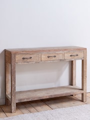 Nkuku Natural Ibo Reclaimed Wood 3 Drawer Console Table - Image 1 of 6