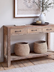 Nkuku Natural Ibo Reclaimed Wood 3 Drawer Console Table - Image 5 of 6