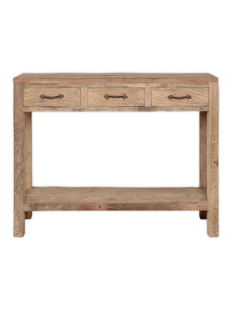 Nkuku Natural Ibo Reclaimed Wood 3 Drawer Console Table - Image 6 of 6 Nkuku Natural Ibo Reclaimed Wood 3 Drawer Console Table - Image 6 of 6