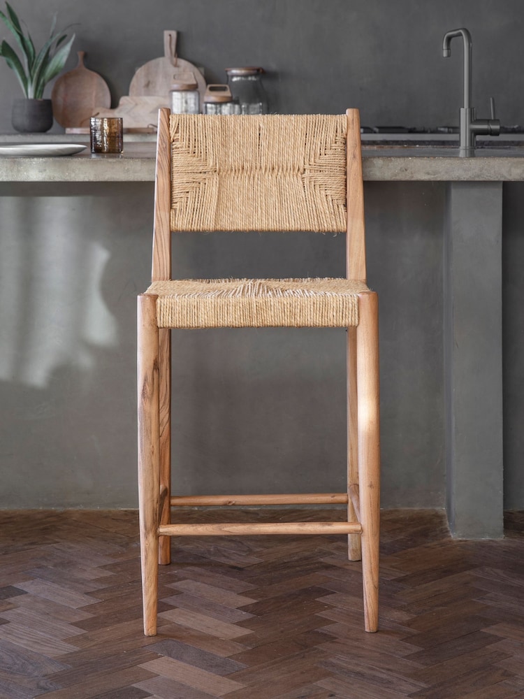 Nkuku Natural Lohanda Acacia & Munja Grass Counter Chair - Image 1 of 5 Nkuku Natural Lohanda Acacia & Munja Grass Counter Chair - Image 1 of 5