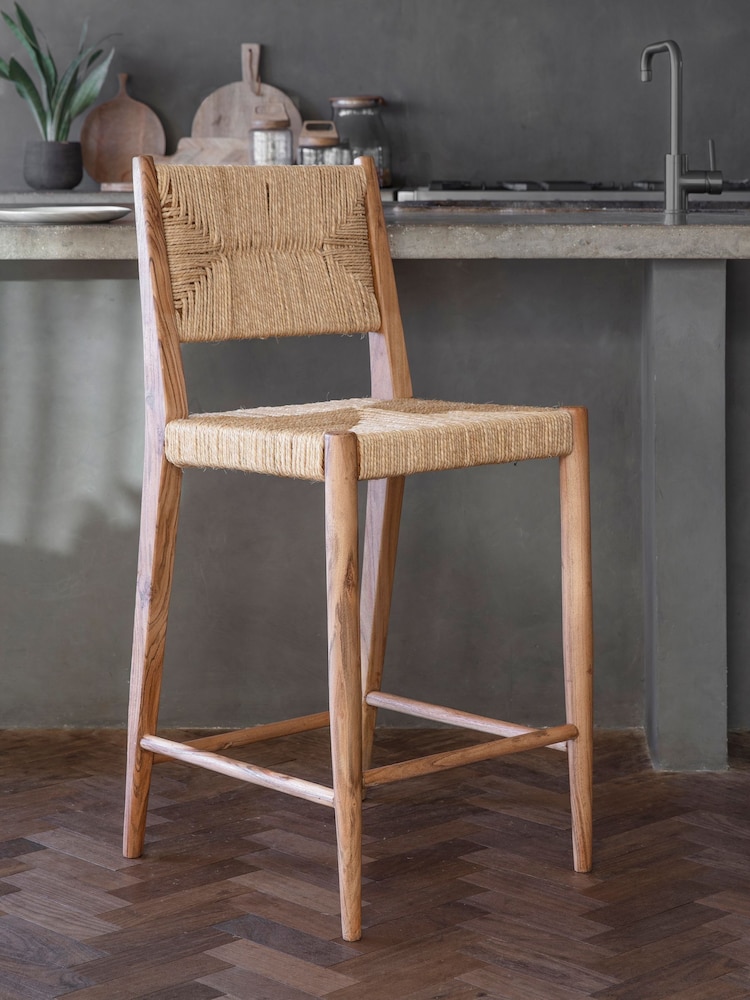 Nkuku Natural Lohanda Acacia & Munja Grass Counter Chair - Image 2 of 5 Nkuku Natural Lohanda Acacia & Munja Grass Counter Chair - Image 2 of 5