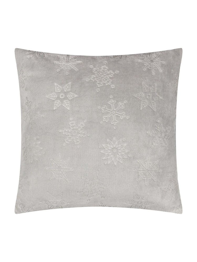 Furn Grey Snowflakes Fur Velvet Jacquard Cushion - Image 1 of 3