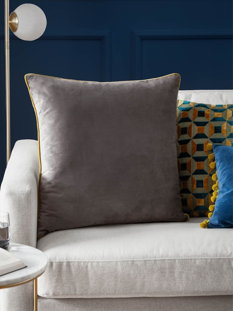 Furn Charcoal Moss Meridian Velvet Cushion - Image 1 of 5 Furn Charcoal Moss Meridian Velvet Cushion - Image 1 of 5