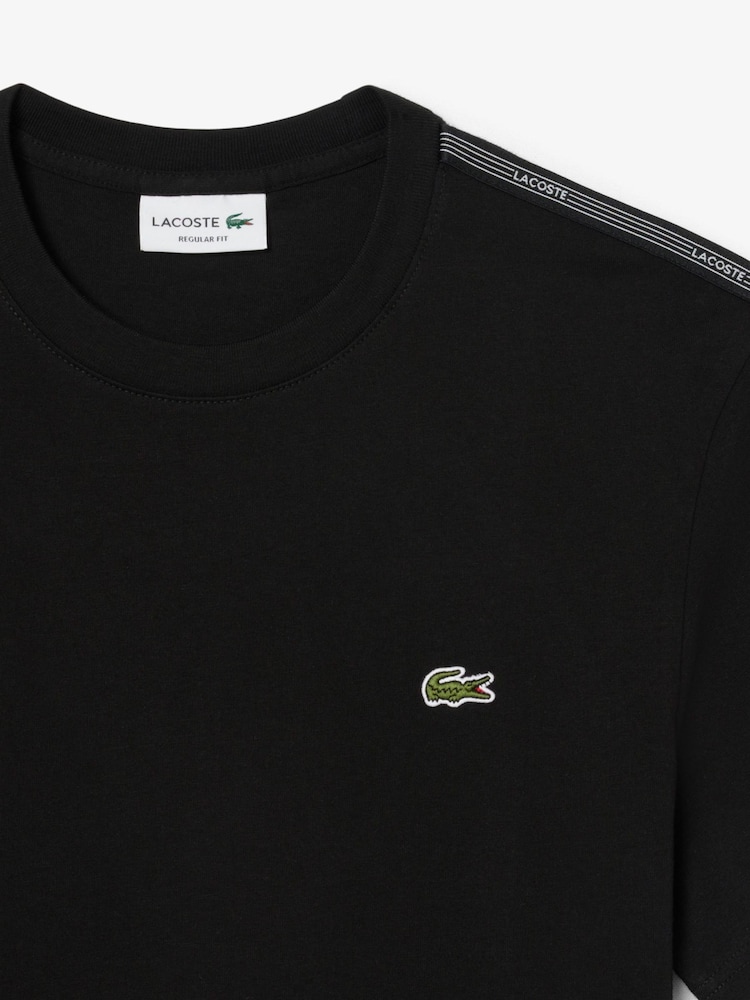 Lacoste Black Regular Fit Lacoste Stripe Band T-Shirt - Image 8 of 8