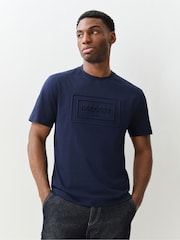 Lacoste Blue Classic Fit Embossed Cotton T-Shirt - Image 1 of 9