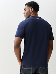 Lacoste Blue Classic Fit Embossed Cotton T-Shirt - Image 3 of 9