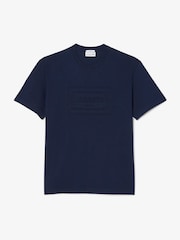 Lacoste Blue Classic Fit Embossed Cotton T-Shirt - Image 6 of 9