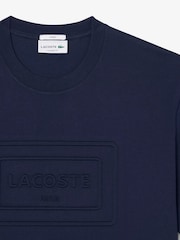 Lacoste Blue Classic Fit Embossed Cotton T-Shirt - Image 7 of 9
