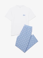 Lacoste Blue Crocodile Print Jersey and Poplin Pyjamas Set - Image 1 of 3