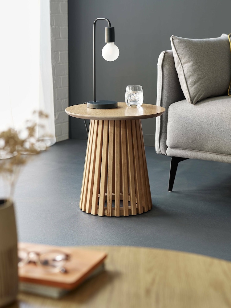Julian Bowen Natural Oak Ollie Round Lamp Table - Image 1 of 5 Julian Bowen Natural Oak Ollie Round Lamp Table - Image 1 of 5