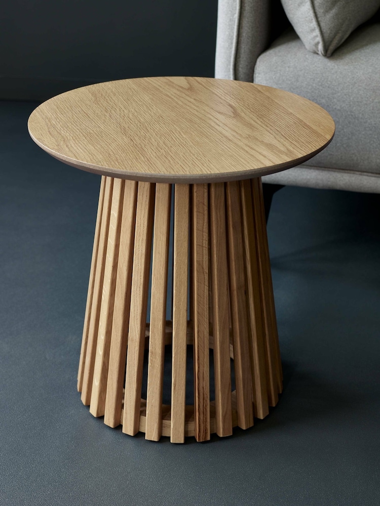 Julian Bowen Natural Oak Ollie Round Lamp Table - Image 2 of 5 Julian Bowen Natural Oak Ollie Round Lamp Table - Image 2 of 5