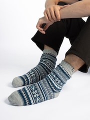 Totes Toasties Mens Sherpa Lined Fair Isle Slipper Socks - Bild 1 von 5