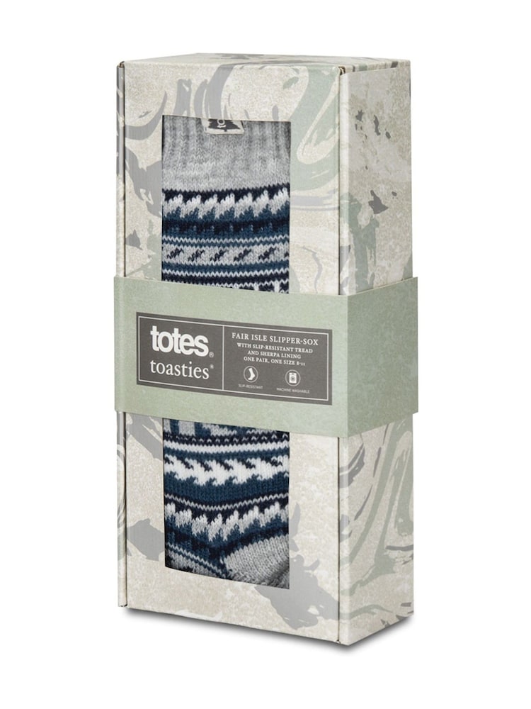 Totes Toasties Mens Sherpa Lined Fair Isle Slipper Socks - Bild 2 von 5