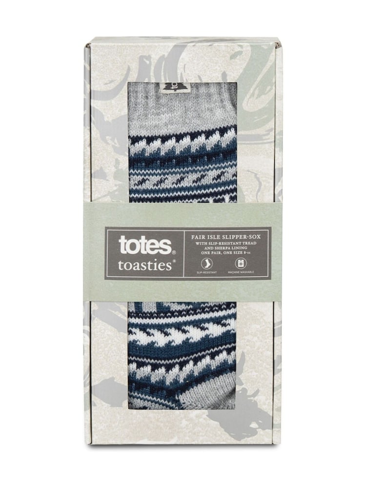 Totes Toasties Mens Sherpa Lined Fair Isle Slipper Socks - Bild 5 von 5