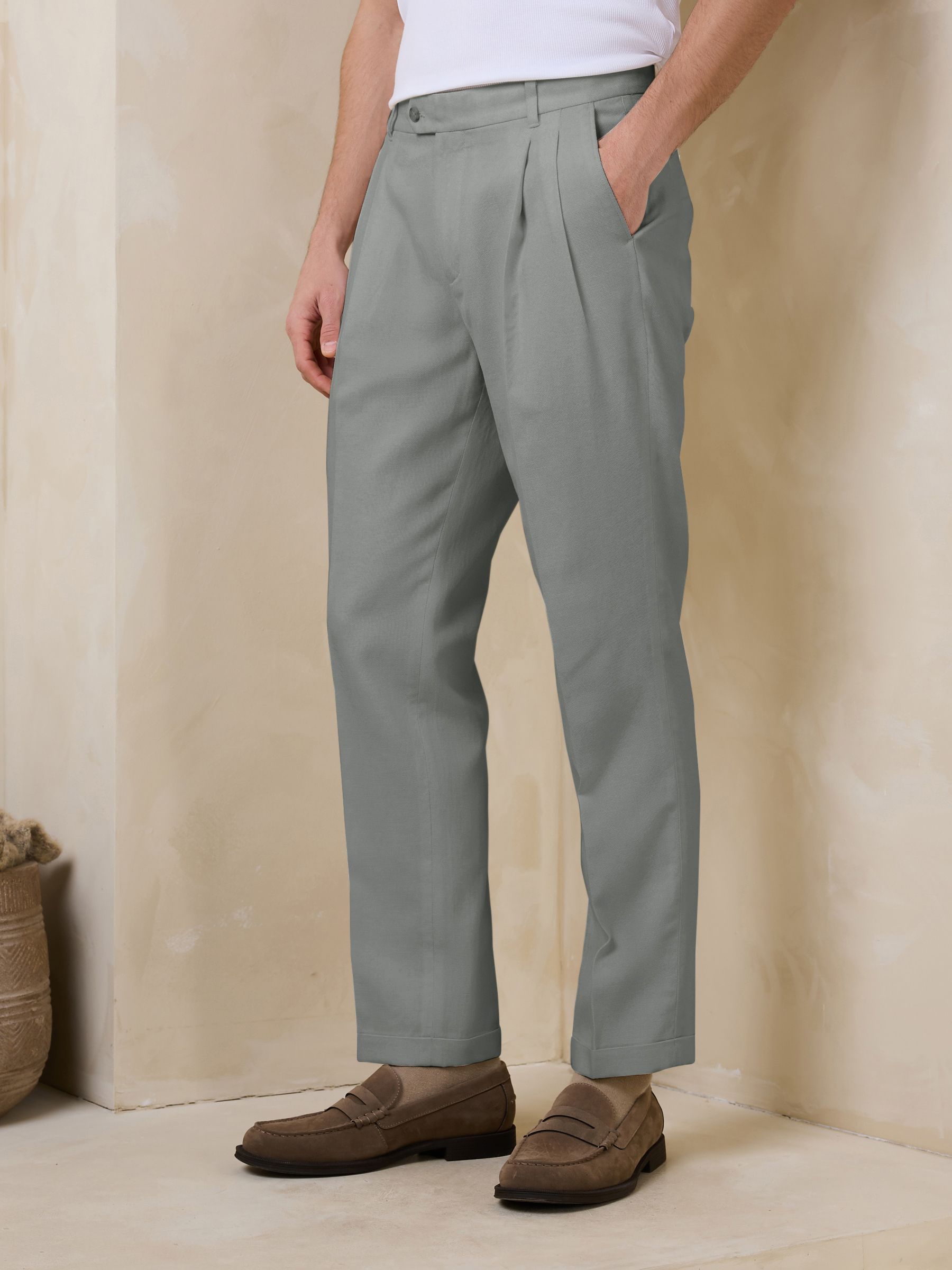 Buy Sage Green N.Premium TENCEL™ Lyocell Cotton Blend Twin Pleat