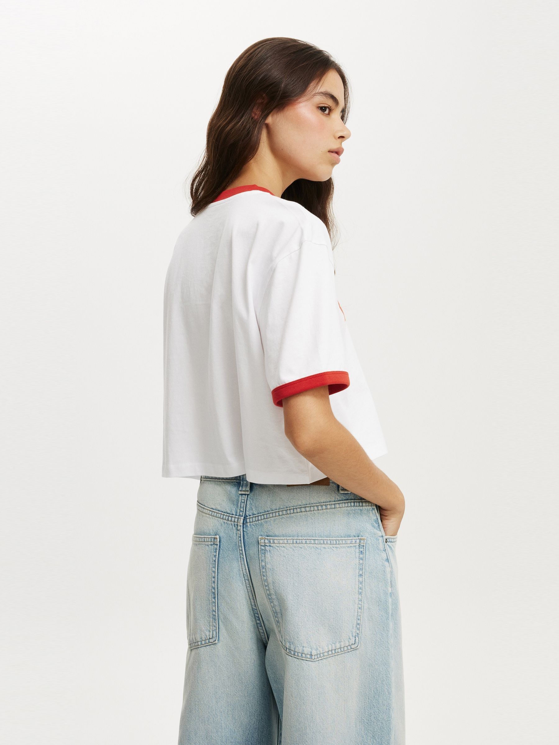 Buy Cotton On White V-Neck Boxy Crop Graphic T-Shirt from Next Romania
