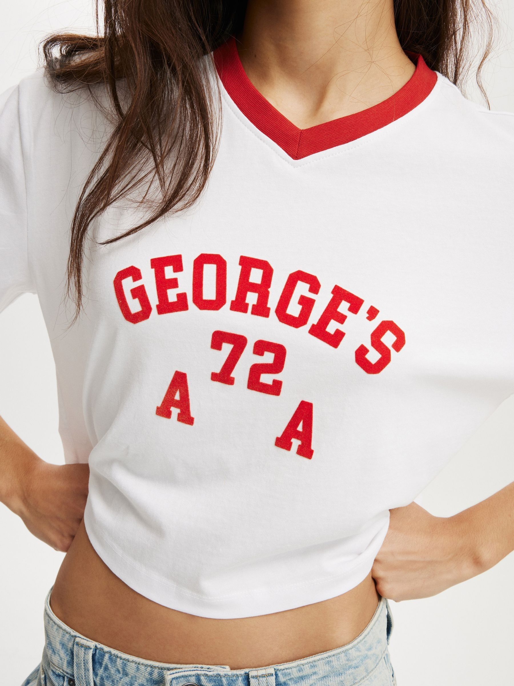 Buy Cotton On White V-Neck Boxy Crop Graphic T-Shirt from Next Romania
