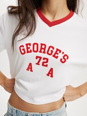 Cotton On White V-Neck Boxy Crop Graphic T-Shirt - Image 3 of 4