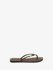 Superdry Brown Faux Leather Braided Flip Flops - Image 1 of 6