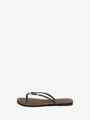 Superdry Brown Faux Leather Braided Flip Flops - Image 2 of 6