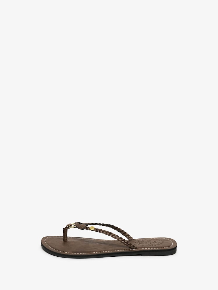 Superdry Brown Faux Leather Braided Flip Flops - Image 2 of 6