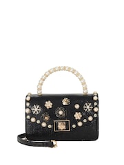 Dune London Black Blooms Flower Bead Top Handle Bag - Image 1 of 5