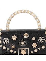 Dune London Black Blooms Flower Bead Top Handle Bag - Image 3 of 5