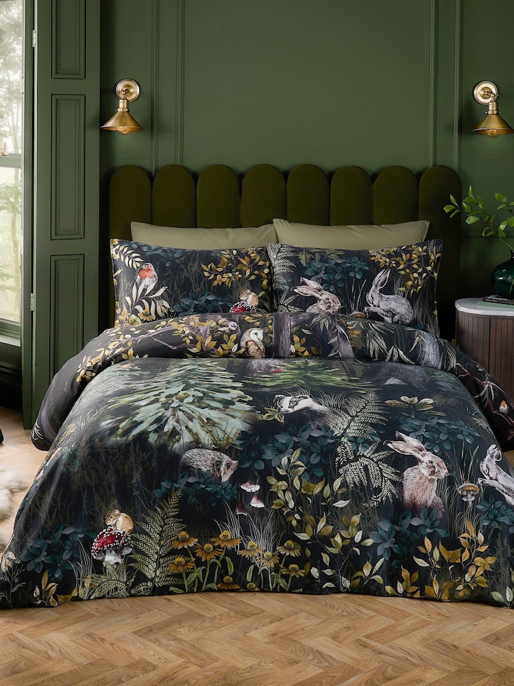 Paoletti Forest Green Sherwood Forest Printed Duvet Cover Set - Image 1 of 3 Paoletti Forest Green Sherwood Forest Printed Duvet Cover Set - Image 1 of 3