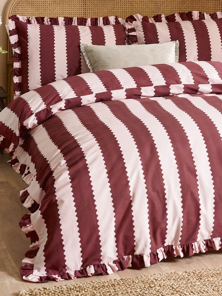 Wylder Burgundy or Blossom Birdie Stripe Ruffle Duvet Cover Set - Image 2 of 4 Wylder Burgundy or Blossom Birdie Stripe Ruffle Duvet Cover Set - Image 2 of 4