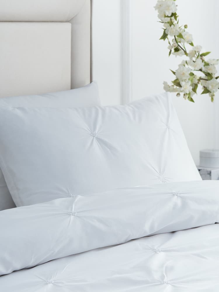 Paoletti White Elysia Pinch Pleat Embroidered Duvet Cover Set - Image 2 of 3 Paoletti White Elysia Pinch Pleat Embroidered Duvet Cover Set - Image 2 of 3