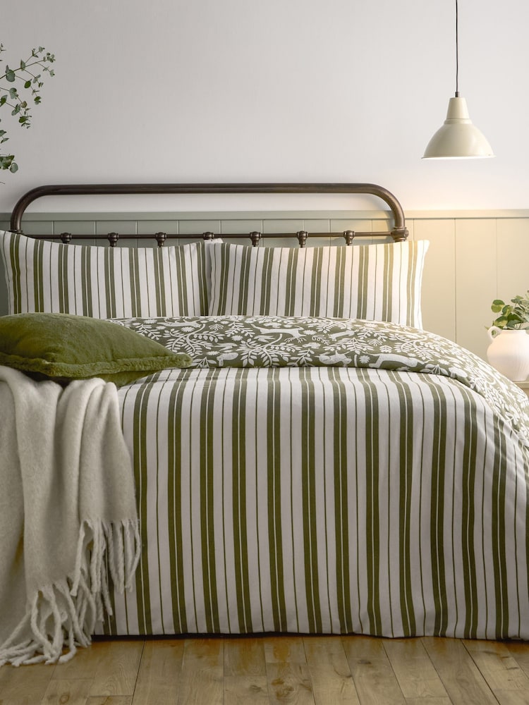 Furn Thyme Green Skandi Woodland Brushed Cotton Duvet Cover Set - Image 2 of 4 Furn Thyme Green Skandi Woodland Brushed Cotton Duvet Cover Set - Image 2 of 4