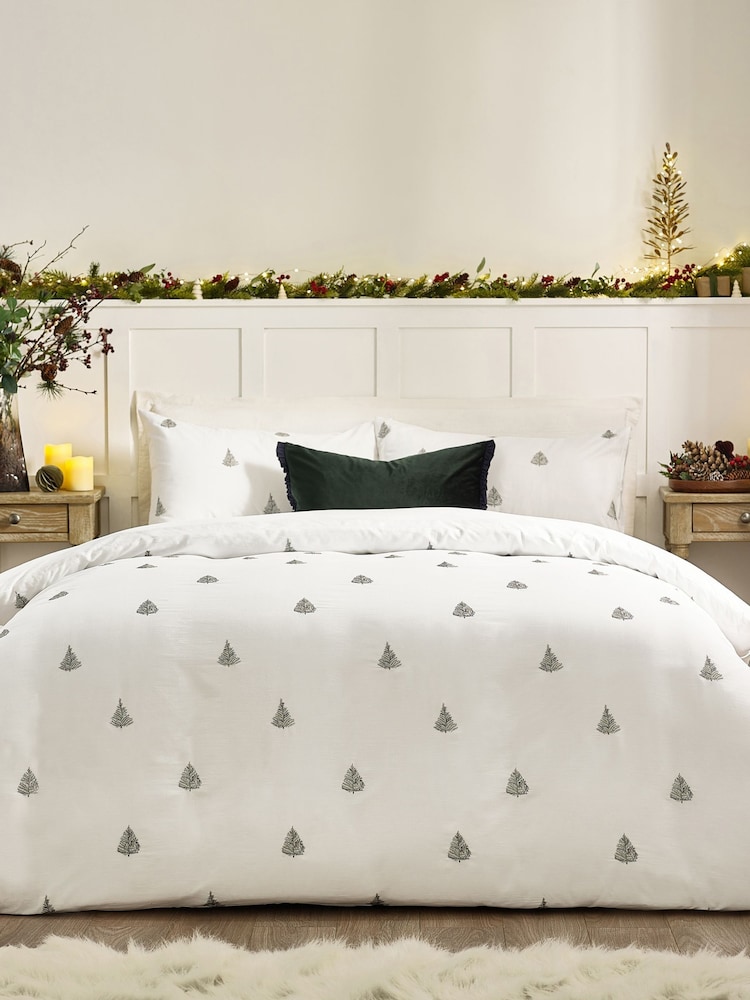 Wylder Forest Green Winter Forest Embroidered Duvet Cover Set - Image 1 of 3 Wylder Forest Green Winter Forest Embroidered Duvet Cover Set - Image 1 of 3