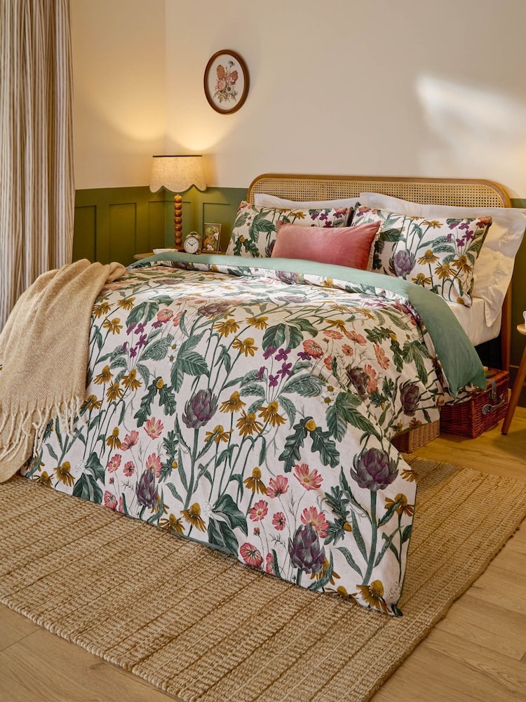Wylder Oatmeal Florapedia Printed Floral Duvet Cover Set - Image 1 of 3 Wylder Oatmeal Florapedia Printed Floral Duvet Cover Set - Image 1 of 3