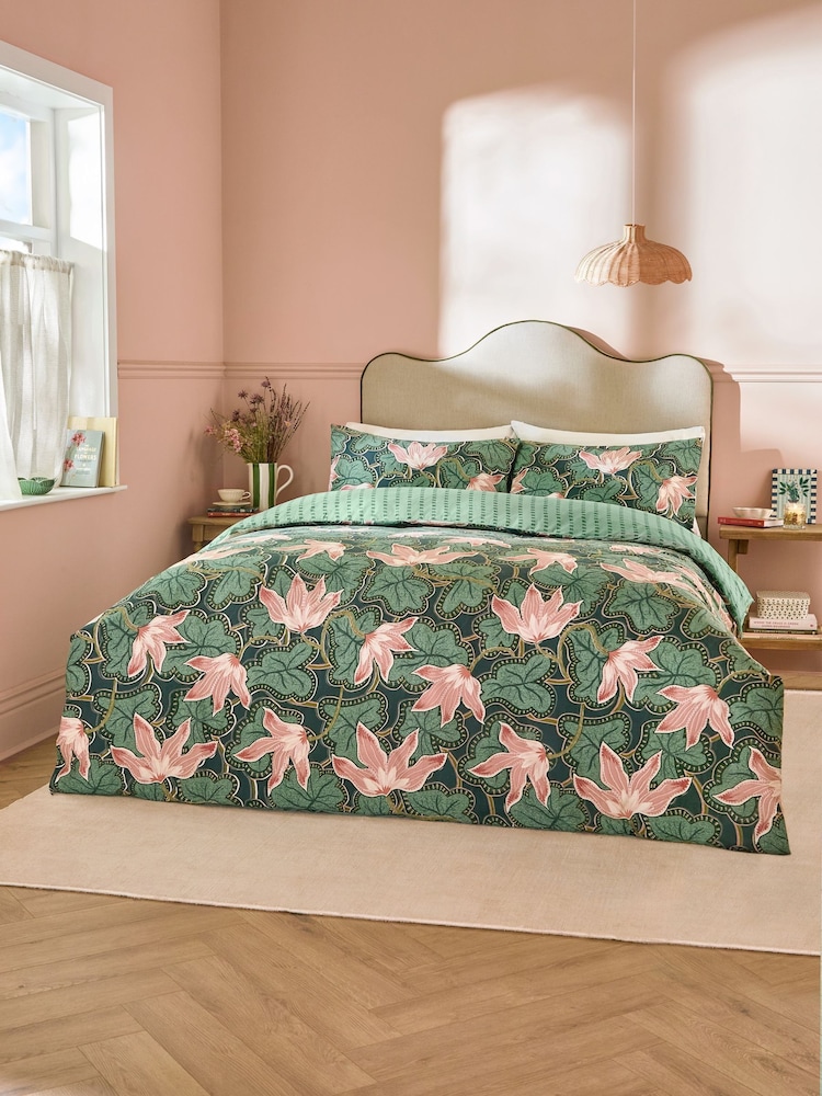 Wylder Juniper Green Luella Printed Reversible Duvet Cover Set - Image 2 of 3 Wylder Juniper Green Luella Printed Reversible Duvet Cover Set - Image 2 of 3