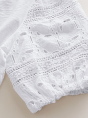 White Broderie Sleeve Crew Neck T-Shirt - Image 3 of 3