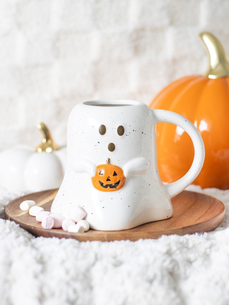 Something Different White Ghost Shaped Mug with Pumpkin - Image 1 of 5 Something Different White Ghost Shaped Mug with Pumpkin - Image 1 of 5