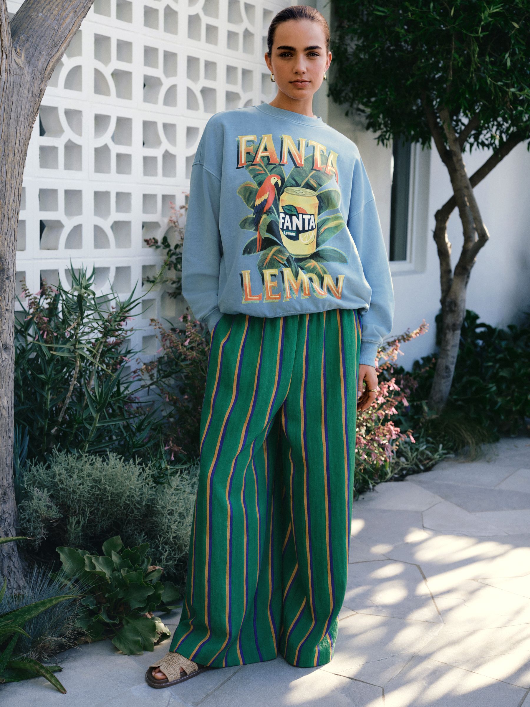 Buy Green/Yellow Stripe Pull On Super Wide Leg Trousers from Next USA