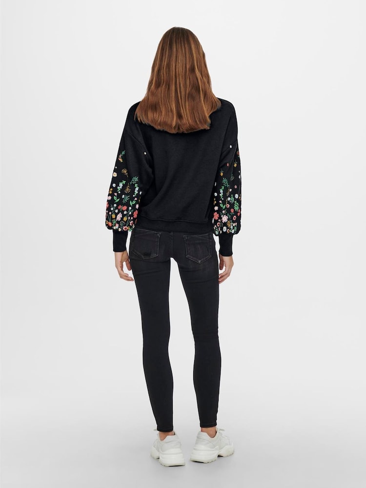 ONLY Black Long Sleeve Flower Detail Jumper - Image 2 of 4 ONLY Black Long Sleeve Flower Detail Jumper - Image 2 of 4
